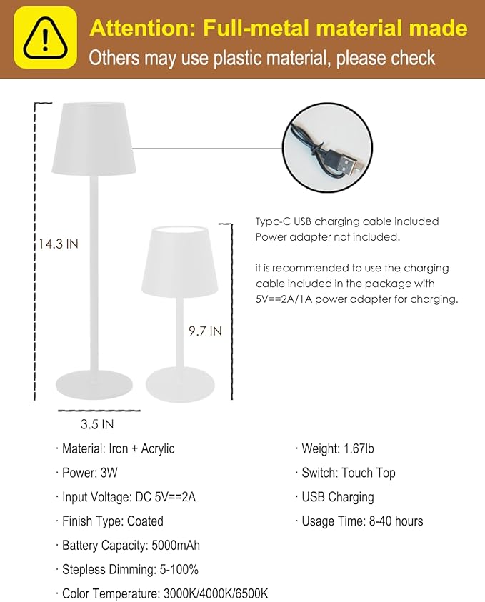 Cordless Table Lamp, Rechargeable Table Lamp - Image 5