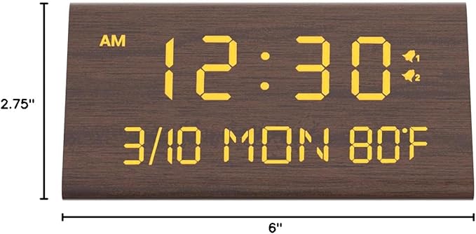 Kogonee Wooden Digital Alarm Clock, 0-100% Dimmer, 2 Alarm Settings, - Image 10