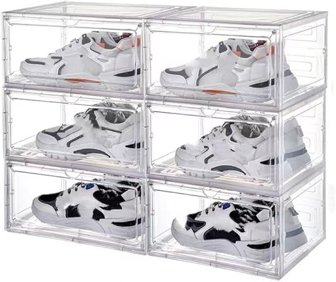 Transparent Plastic Stackable Shoe Storage Box, 6 Pack Side Opening Shoe Box by Reflygen