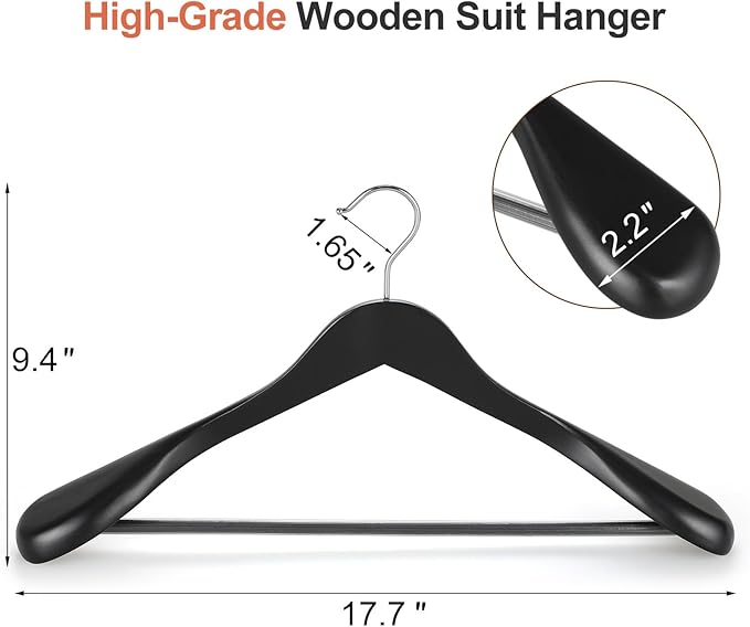 TOPIA HANGER Wide Shoulder Wooden Hangers, Suit Hangers - Image 2