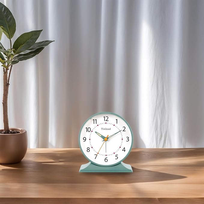 4.5" Antique Retro Analog Alarm Clock, Small Silent Bedside Desk Clock - Image 4