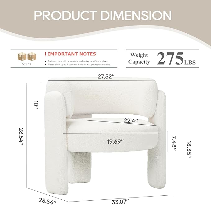 COLAMY Modern Accent Chairs Set of 2, Upholstered Barrel Chairs, Comfy Sherpa - Image 2