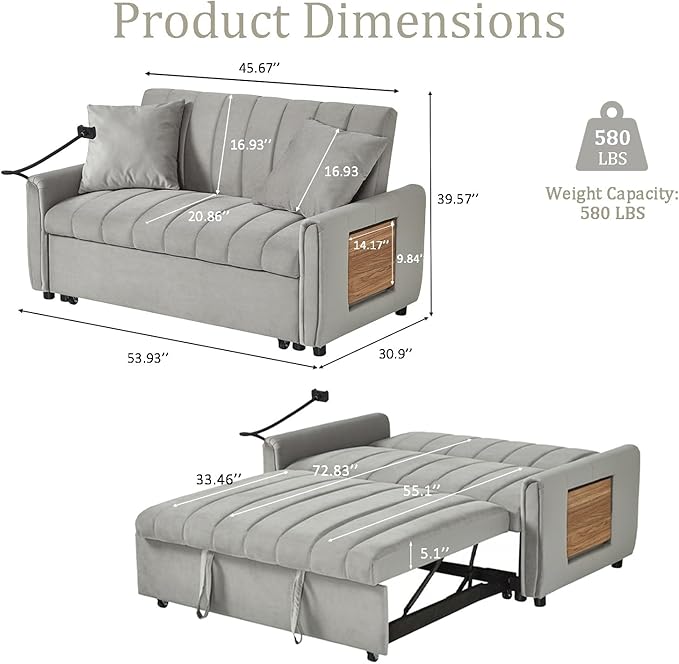 3 in 1 Convertible Sleeper Sofa Bed, Pull Out Couch Bed - Image 2