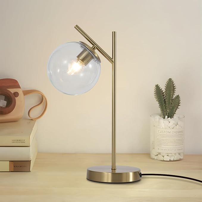 Mid Century Modern Table Lamp, Contemporary Metal Brass Bedside Lamps by Fulesi