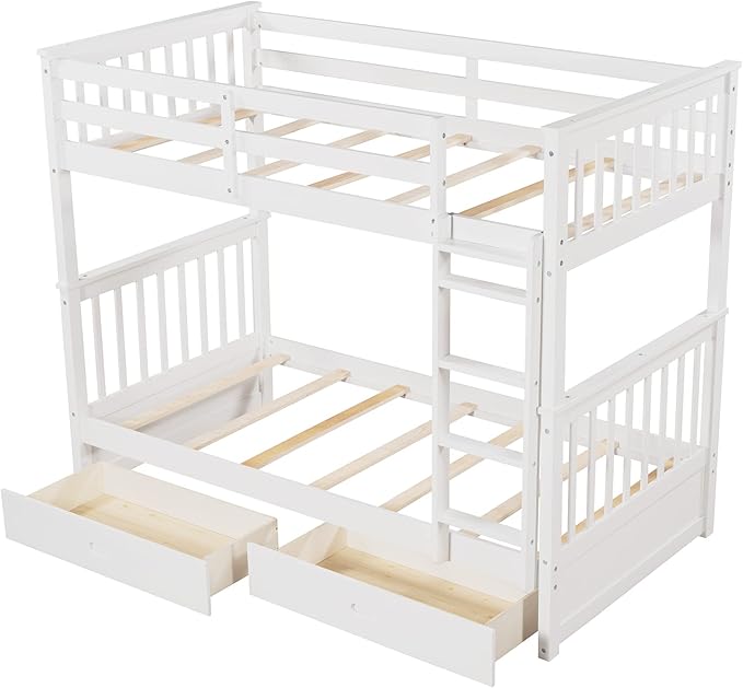 Merax Wood Bunk Bed with Drawers, Convertible Bunk Bed with Ladders and Two - Image 7