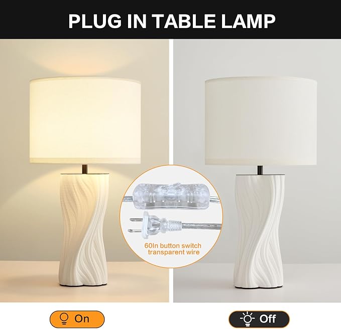 Modern Plug in Ceramic Table Lamps Large 26.75In White Table Lamp Living Room - Image 7