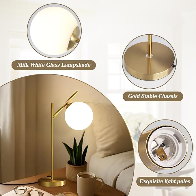 Globe Table Lamp Set of 2, Brass Glass Globe Desk Lamp - Image 3