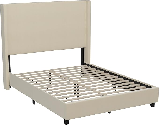EMMA + OLIVER Nora Queen Size Faux Linen Upholstered Platform Bed - Image 3
