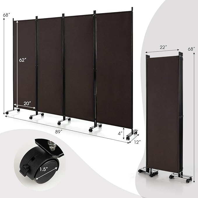 GOFLAME 4 Panel Folding Room Divider, 6FT Rolling Privacy Screen - Image 6