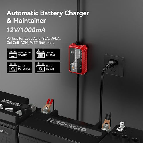 1000mA Car Battery Charger, FOVAL 12V Fully Automotive Battery Charger - Image 2