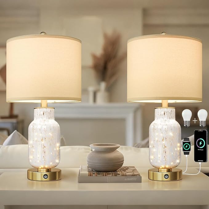 Oneach 22" Glass Table Lamps Set of 2, Nightstand Lamp - Image 2