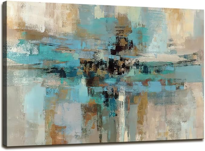 DZL Art A74769 Canvas Prints Abstract Wall Art Print Paintings Blue and Brown by DZL+Art