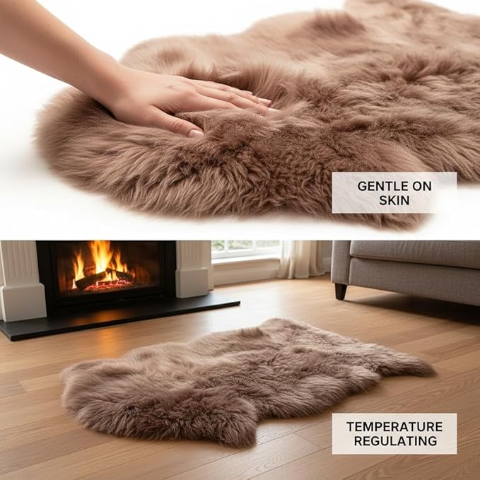 Super Area Rugs Buff Tan Sheepskin Rug Genuine Single 2x3ft Pelt Fluffy Fur - Image 8
