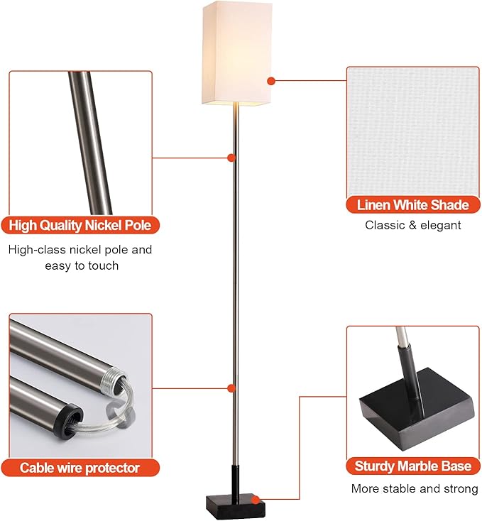 Floor Lamp, 3-Way Touch Control Dimmable Standing Lamp - Image 6