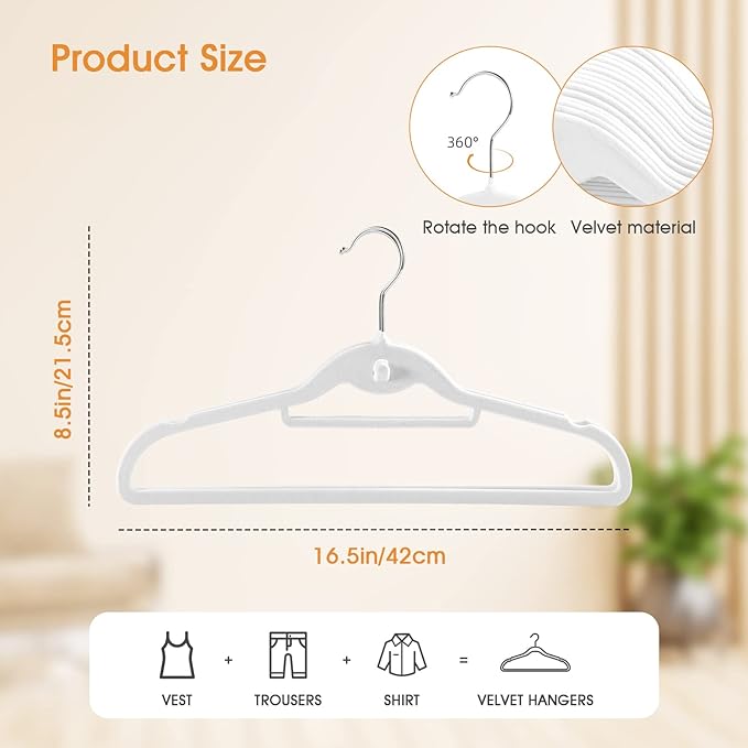 20 Pack Velvet Slim Non-Slip White Hangers - Image 3