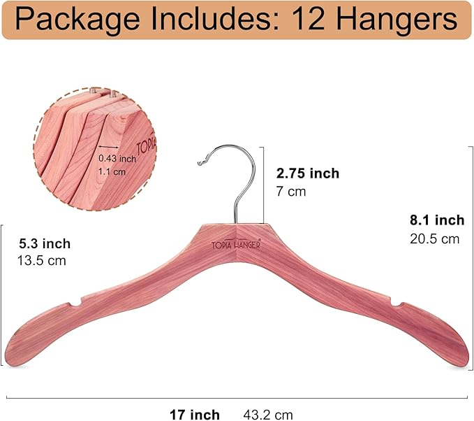 TOPIA HANGER Red Cedar Coat Hangers 12 Pack, Premium Wood Suit Sweater No - Image 3