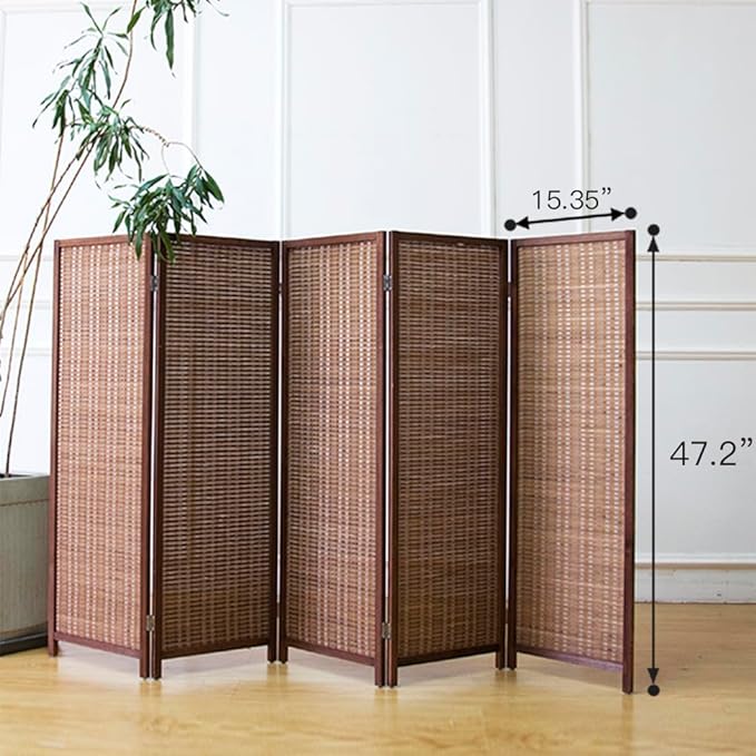 5 Panel Short Room Divider Screen, Small Bamboo Panel Divider - Image 5