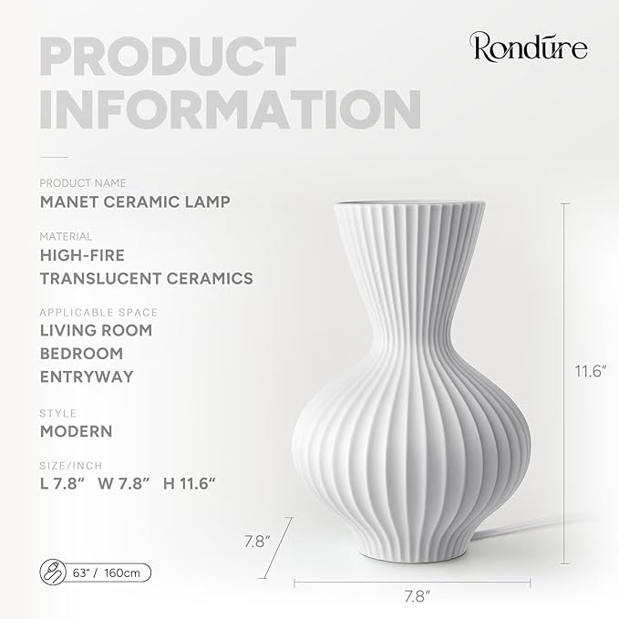 RONDURE 11.6" Modern Ceramic Table Lamp, Modern Bedside Lamps - Image 3