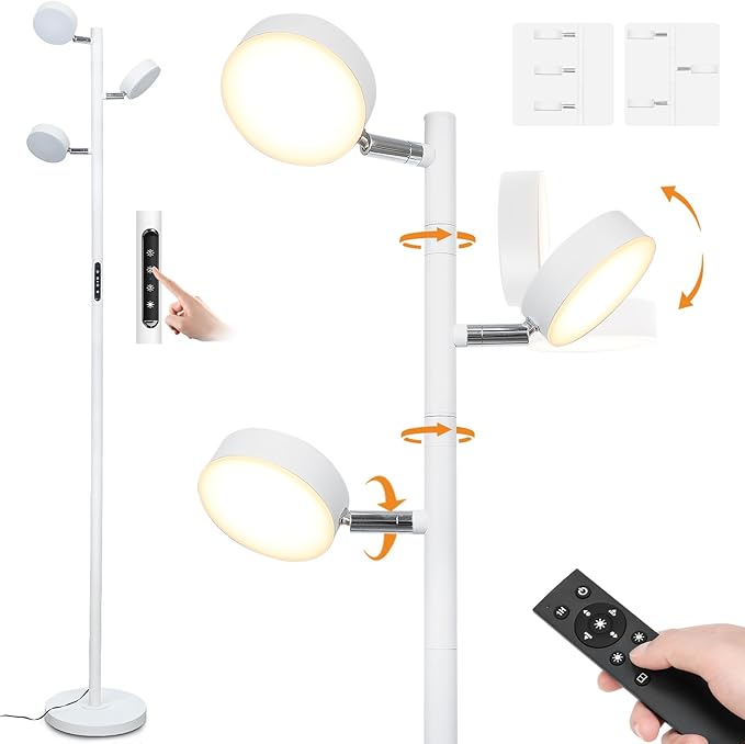 White Floor Lamp with Remote Tall Standing Lamps 30W LED Tree Floor Lamp with 3 by JUNNAI