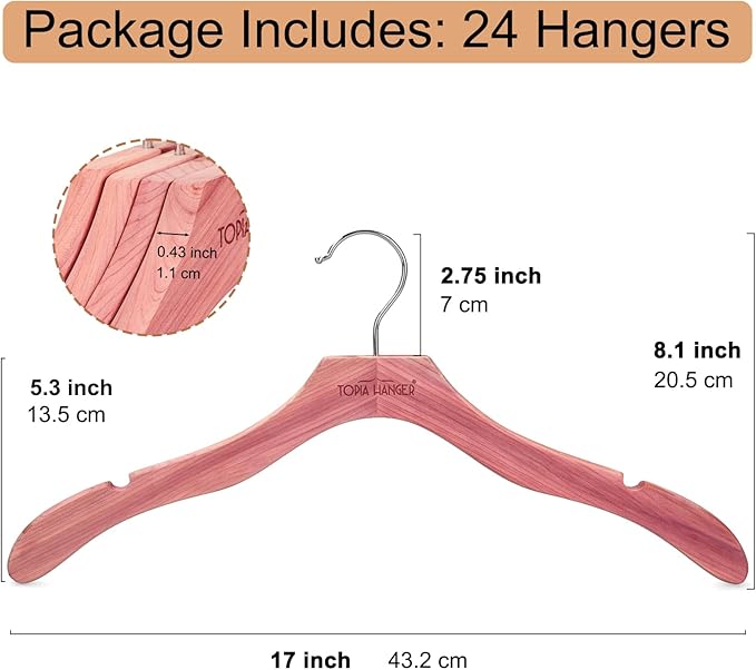 TOPIA HANGER Red Cedar Coat Hangers 24 Pack, Premium Wood Suit Sweater No - Image 3