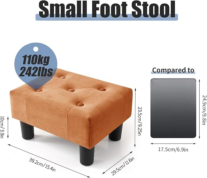 BRIAN & DANY Small Foot Stool, Velvet Foot Stools - Image 3