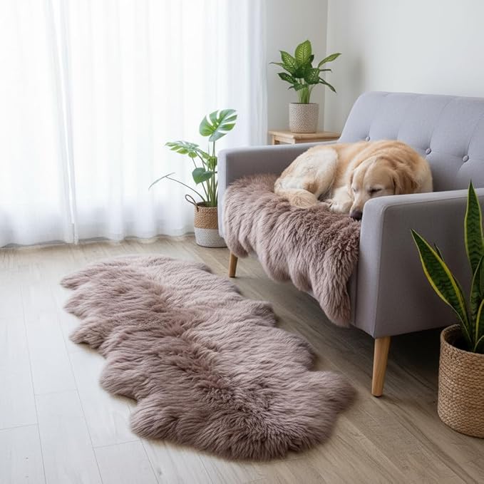 Premium Genuine Sheepskin Rug 2' x 6' Long Fur Soft & Natural Bedside Area Rug - Image 3