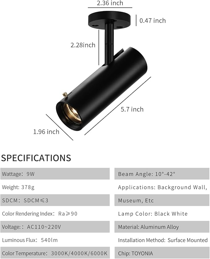 LED Ceiling Spotlight, 9w Cob Ceiling Spot Light, Zoomable Light, Narrow Beam - Image 3