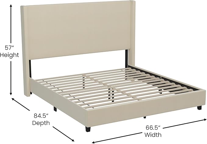 EMMA + OLIVER Nora Queen Size Faux Linen Upholstered Platform Bed - Image 2