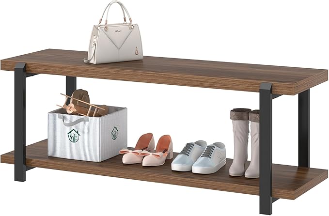 FOLUBAN Entryway Bench with Shoe Storage, Modern End of Bed Bench, Wood and - Image 8