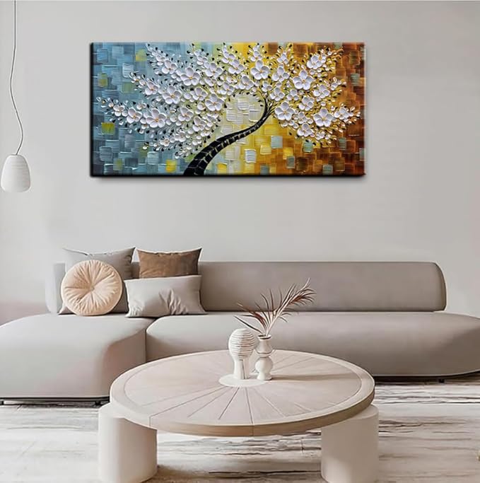 YaSheng Art-Handmade White Flower Contemporary Art Oil Painting On Canvas 3D - Image 5