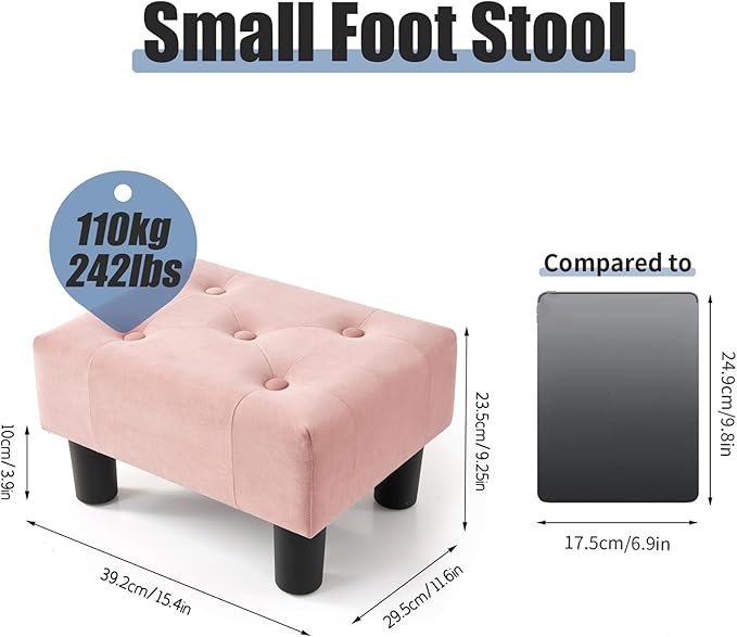 BRIAN & DANY Small Foot Stool, Velvet Foot Stools - Image 3