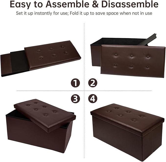 xupersodys 30 Inches Folding Storage Ottoman Bench, Faux Leather Footstool - Image 6