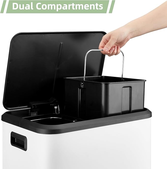 8 Gallon/30 Liter Dual Compartment Trash Can, Stainless Steel Garbage Can - Image 3