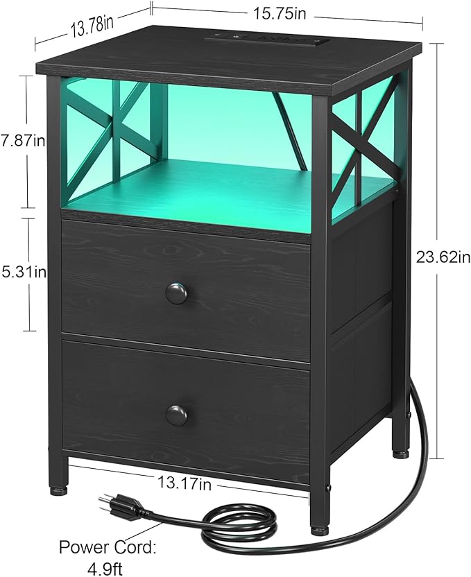AMHANCIBLE Nightstand with Fast Charging Station, End Table Living Room with - Image 3