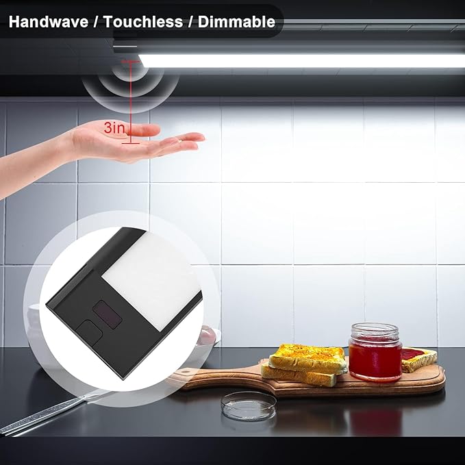 WOBANE LED Under Cabinet Lighting, 24 inch Black Cabinet Light, Hand Wave - Image 3