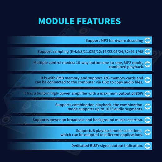 Voice Playback Module with 1GB Card, 80W Low Lever Trigger DC 9-24V CH358D Chip - Image 6