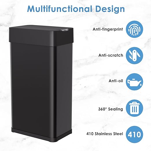Arlopu 21.1 Gal Automatic Trash Can, 80L Stainless Steel Motion Sensor Garbage - Image 9