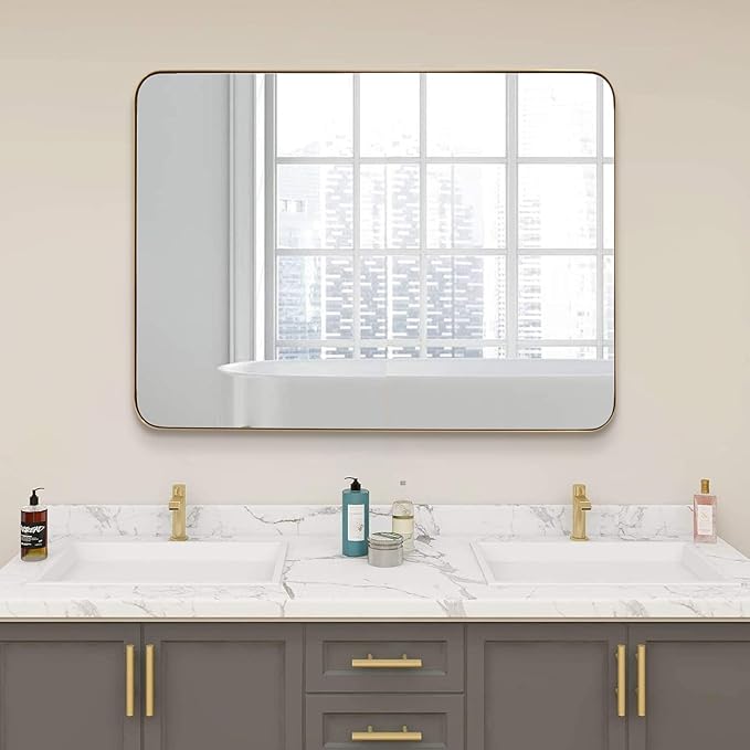 ANDY STAR Gold Bathroom Mirror, 30x36 Brushed Brass Rectangle Mirror - Image 8