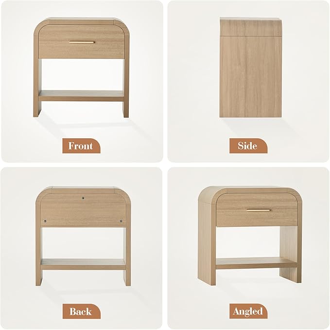 Night Stand Set of 2 1-Drawer and 1 Storage Shelf Nightstand 24" H Metal Handle - Image 9