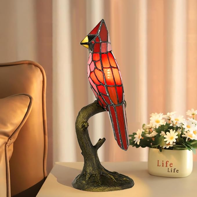 Cardinal Tiffany Style Accent Table Lamp in Height 14.5" Overall, Handmade - Image 3