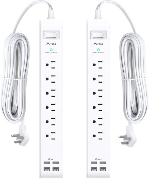 2 Pack Power Strip, 12FT Long Extension Cord, Surge Protector by Mifaso