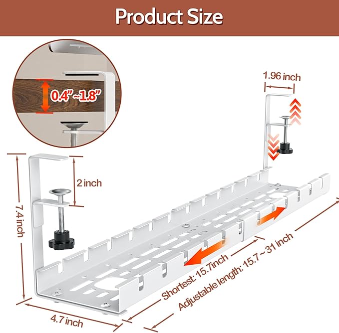 Shikha Cable Management Under Desk, 15.7"-31" Retractable Cable Management Tray - Image 4