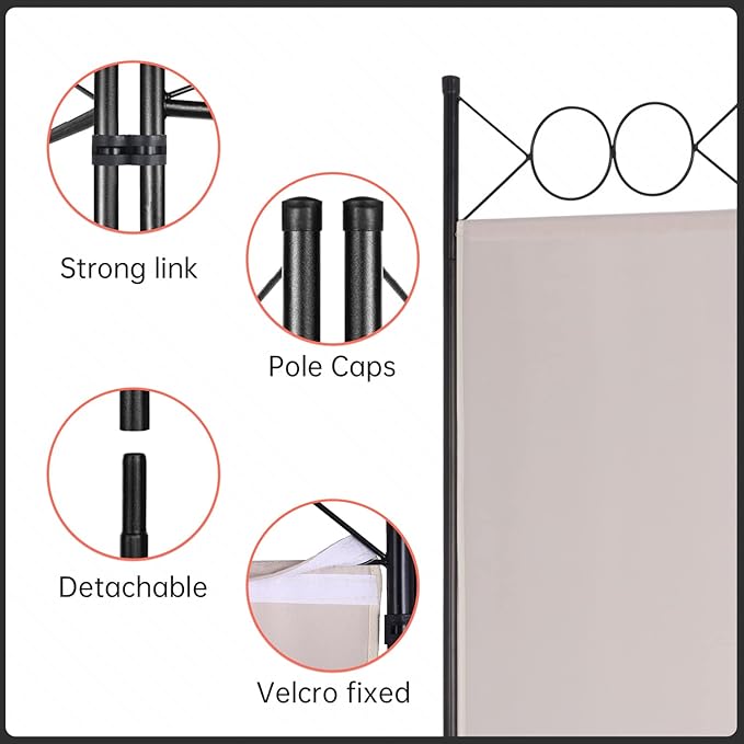 4 Panel Room Divider 6FT Steel Frame Screen Folding Privacy Divider - Image 4
