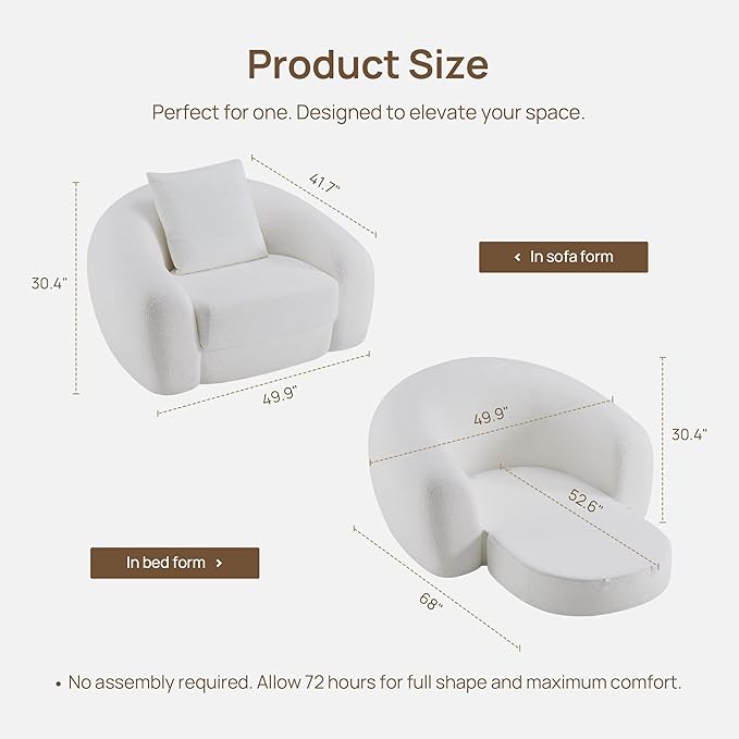 SICOTAS 49.9" Curved Convertible Sofa Couch Bed - Image 2