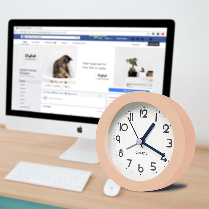 Alarm Clock with Backlight, 4 Inches Cute Analog Round Digital Quartz Clock - Image 2