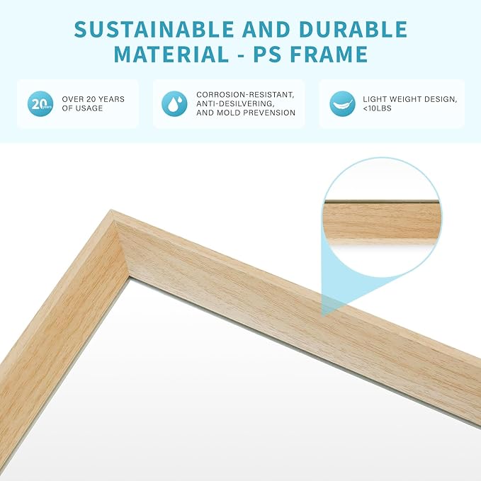 Oak Wood Effect Framed Wall Mirror, 24x32 Rectangle Mirror, 1/8" - Image 5