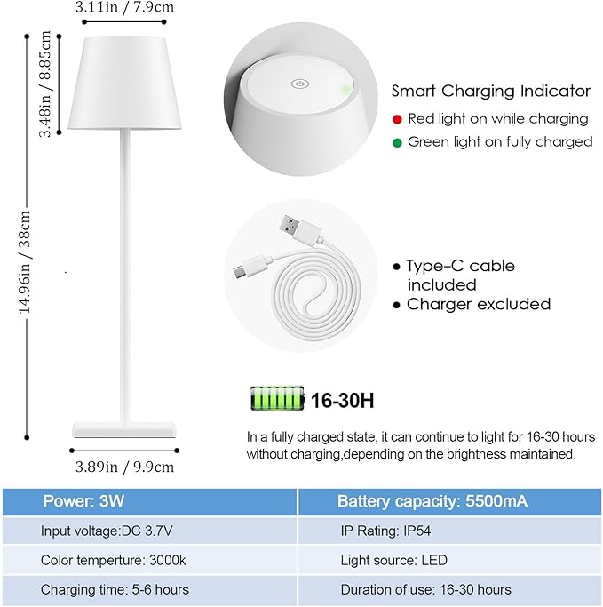 2-Pack Rechargeable Table Lamps, LED Cordless Table Lamp, 3W 5500mAh Battery - Image 7