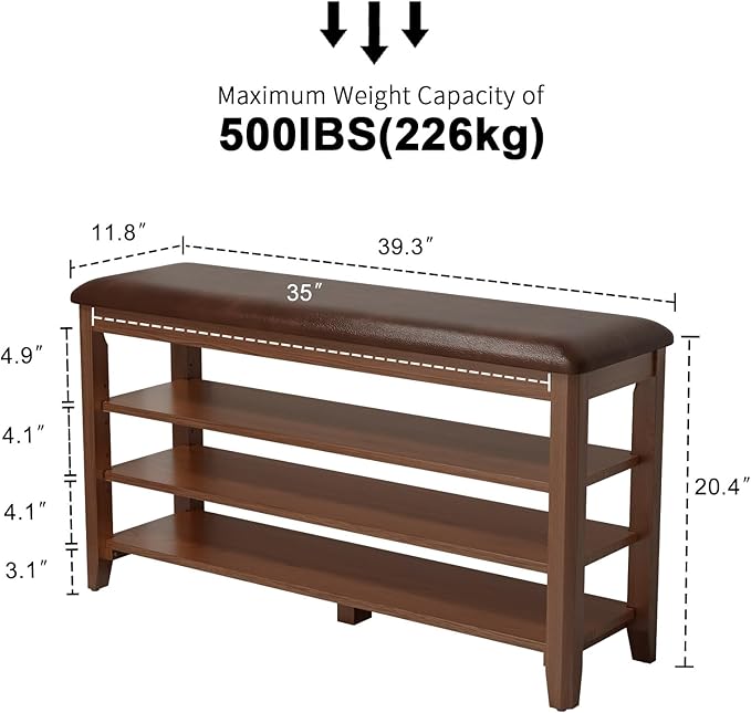 AQIMUELE Shoe Bench with Leather Cushion, 3 Tiers Shoe Storage Bench Height - Image 2