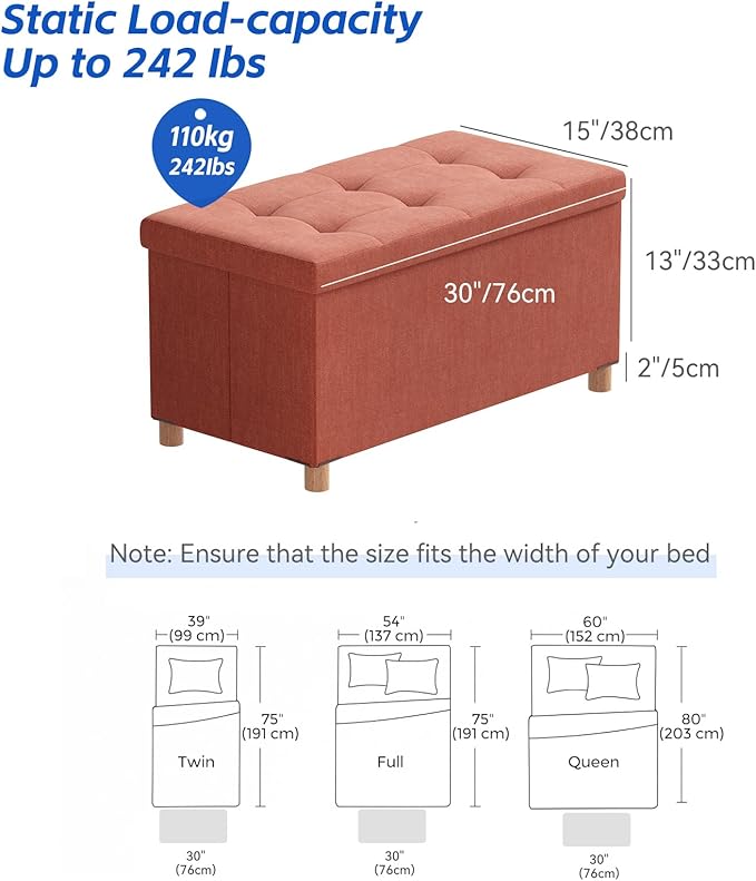 BRIAN & DANY 30 Inches Folding Storage Ottoman Bench, Ottoman - Image 3