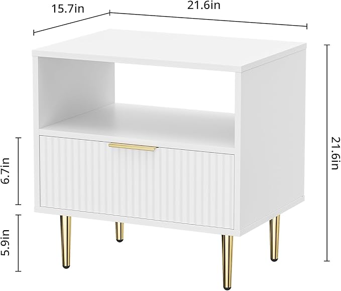 White Nightstand Set of 2, Modern Nightstand - Image 2